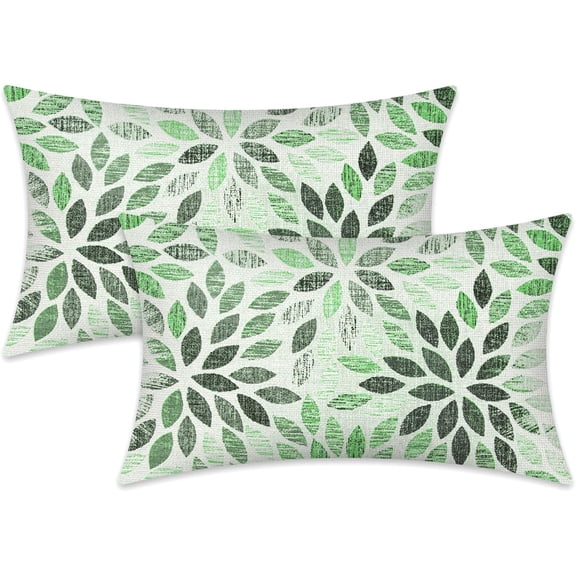 Dahlia Pillow Covers 12x20 Inch Set of 2 Summer Rust Geometric Flower Outdoor Decorative Throw Pillows Farmhouse Rust Green Pillow Case Linen Square Cushion Cover for Home Sofa Living Room