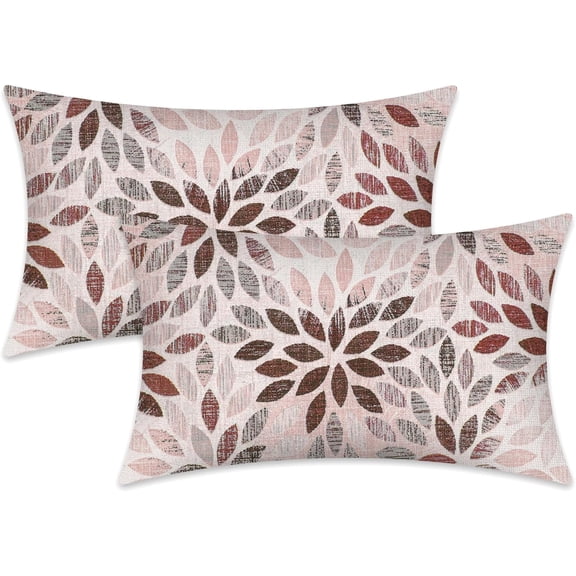 Dahlia Pillow Covers 12x20 Inch Set of 2 Summer Rust Geometric Flower Outdoor Decorative Throw Pillows Farmhouse Rust Red Pillow Case Linen Square Cushion Cover for Home Sofa Living Room