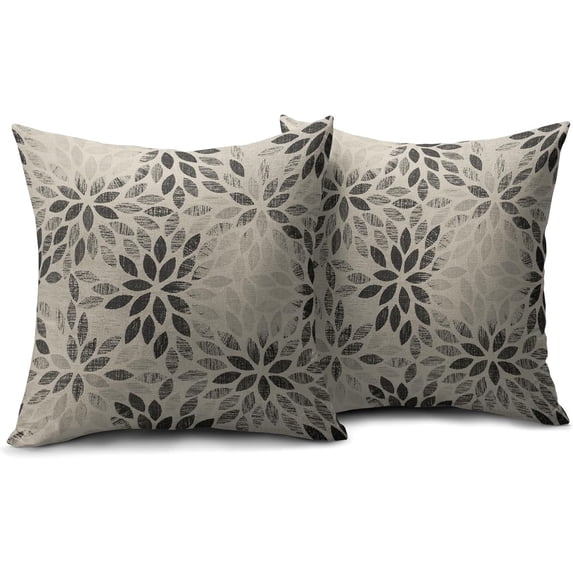Dahlia Pillow Covers 16x16 Set of 2 Rustic Summer Rust Geometric Floral Black Cream Outdoor Decorative Throw Pillows Farmhouse Pillowcases Linen Cushion Case Decor for Home Sofa Couch Bed