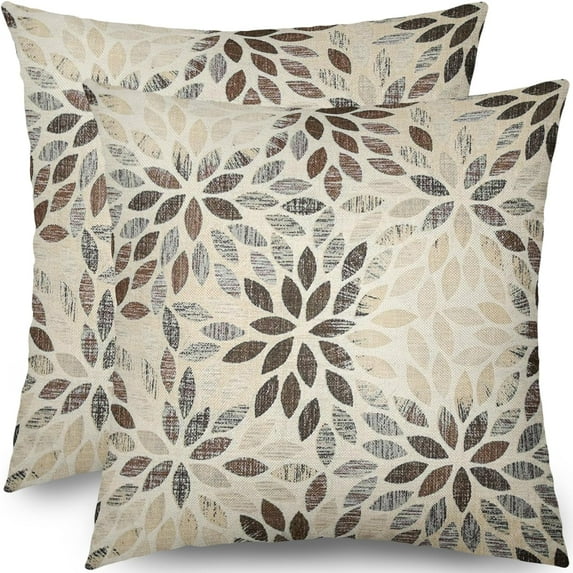 Dahlia Pillow Covers 16x16 Set of 2 Rustic Summer Rust Geometric Floral Brown Cream Outdoor Decorative Throw Pillows Farmhouse Pillowcases Linen Cushion Case Decor for Home Sofa Couch Bed