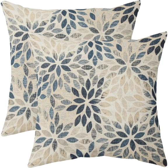 Dahlia Pillow Covers 16x16 Set of 2 Rustic Summer Rust Geometric Floral Navy Blue Cream Outdoor Decorative Throw Pillows Farmhouse Pillowcases Linen Cushion Case Decor for Home Sofa Couch Bed