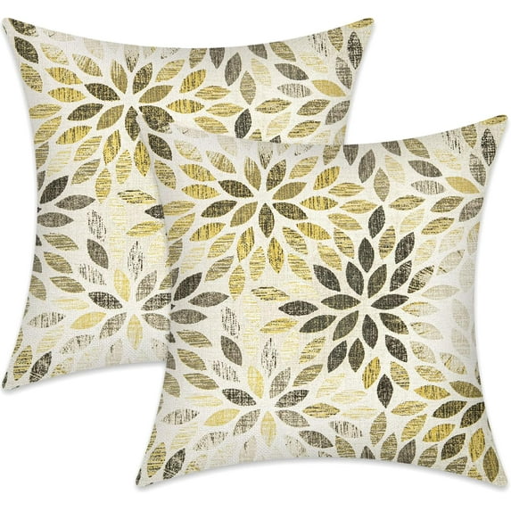 Dahlia Pillow Covers 18x18 Inch Set of 2 Summer Rust Geometric Flower Outdoor Decorative Throw Pillows Farmhouse Rust Yellow Pillow Case Linen Square Cushion Cover for Home Sofa Living Room