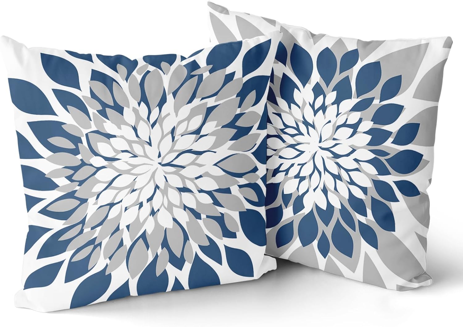 Dahlia Pillow Covers Set of 2 Navy Blue Grey White Floral Decorative ...
