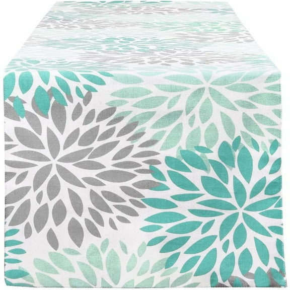 Dahlia Pinnata Table Runner Green and Gray Print Flower Table Runners for Catering Events Dinner Parties Spring Holiday 13x72inch