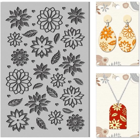 Dahlia Polymer Clay Texture Sheets Leaves Art Flowers Rubber Clay Texture Mat Plant Modeling Pad Texture Sheets for Polymer Clay Making Earrings Jewelry for DIY