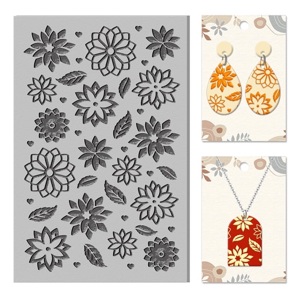 Dahlia Polymer Clay Texture Sheets Leaves Art Flowers Rubber Clay Texture Mat Plant Modeling Pad Texture Sheets for Polymer Clay Making Earrings