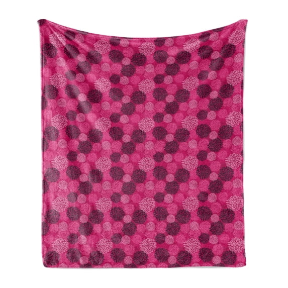 Dahlia Soft Flannel Fleece Blanket, Blooming Season Bouquets Beauty Fragrance of Chrysanthemum Composition, Cozy Plush for Indoor and Outdoor Use, 70" x 90", Hot Pink and Dark Purple, by Ambesonne