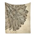 thumbnail image 1 of Dahlia Soft Flannel Fleece Throw Blanket, Engraving Style Drawing of a Big Blossom on Grungy Background Vintage Flower, Cozy Plush for Indoor and Outdoor Use, 60" x 80", Brown and Beige, by Ambesonne, 1 of 5