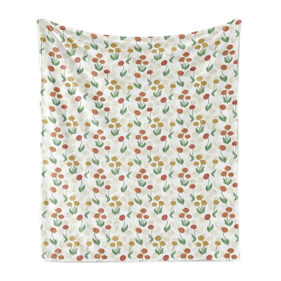 Dahlia Soft Flannel Fleece Throw Blanket, Garden Blossom Peony Flowered and Orchid Dahlias Yard Beauty, Cozy Plush for Indoor and Outdoor Use, 50" x 60", Burnt Orange Mustard, by Ambesonne