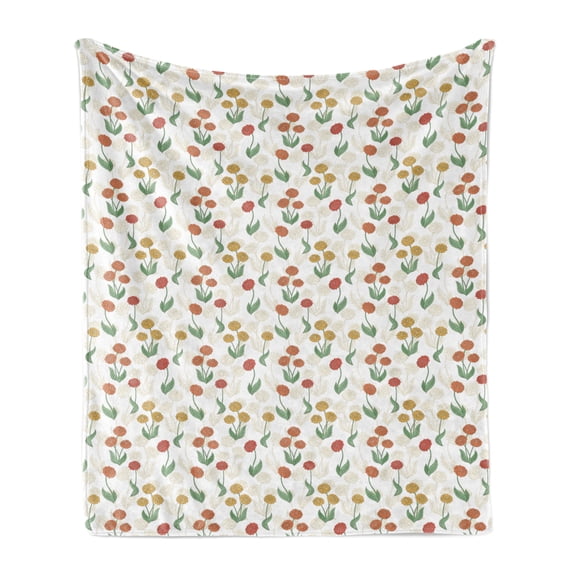 Dahlia Soft Flannel Fleece Throw Blanket, Garden Blossom Peony Flowered and Orchid Dahlias Yard Beauty, Cozy Plush for Indoor and Outdoor Use, 60" x 80", Burnt Orange Mustard, by Ambesonne