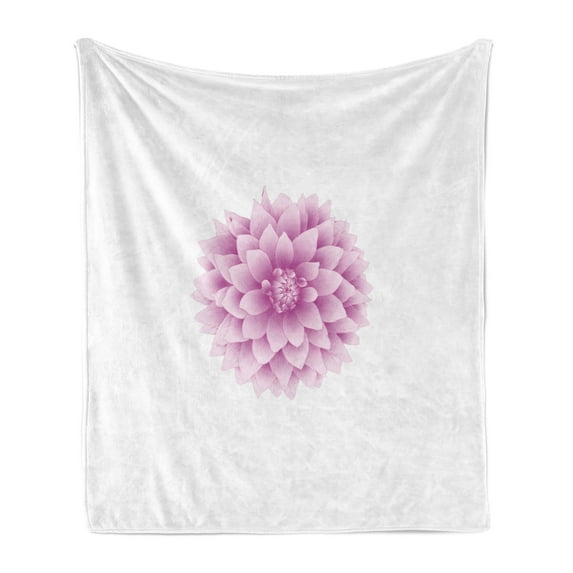 Dahlia Soft Flannel Fleece Throw Blanket, Vivaciously Designed Sketch of a Purple Dahlia with Magenta and White Petals, Cozy Plush for Indoor and Outdoor Use, 70" x 90", Fuchsia White, by Ambesonne