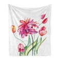 thumbnail image 1 of Dahlia Soft Flannel Fleece Throw Blanket, Watercolor Blooms in Pastel Summer Peony Flowered Orchid Dahlias, Cozy Plush for Indoor and Outdoor Use, 60" x 80", Fuchsia Red, by Ambesonne, 1 of 5