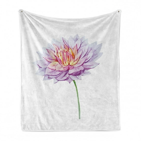 Dahlia Soft Flannel Fleece Throw Blanket, Watercolor Flower Pastel Vintage Beauty of Nature Bouquet Paintbrush, Cozy Plush for Indoor and Outdoor Use, 50" x 60", Pale Mauve Purple, by Ambesonne