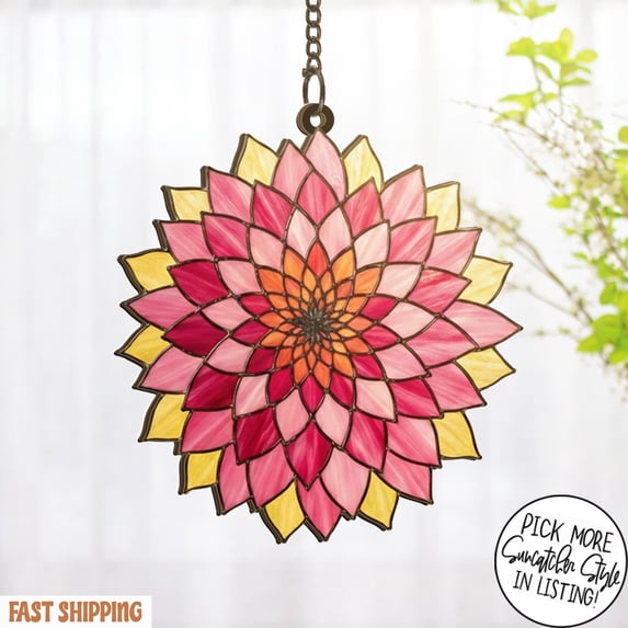 Dahlia Stained Acrylic Suncatcher Boho Window Decor Home Decor Handmade