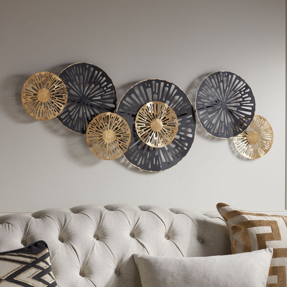 Dahlia Studios Amelia Gold and Black 47 1/4" Wide Fan Metal Wall Art
