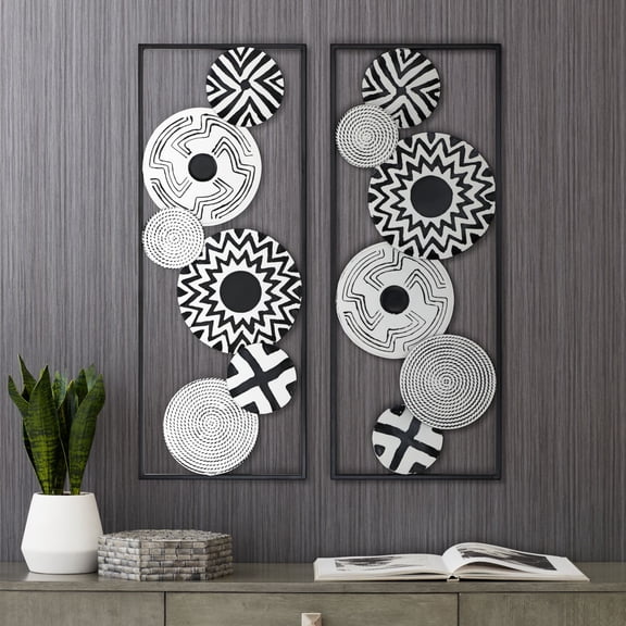 Dahlia Studios Selke Black and White Discs 35 1/2" High Metal Wall Art Set of 2
