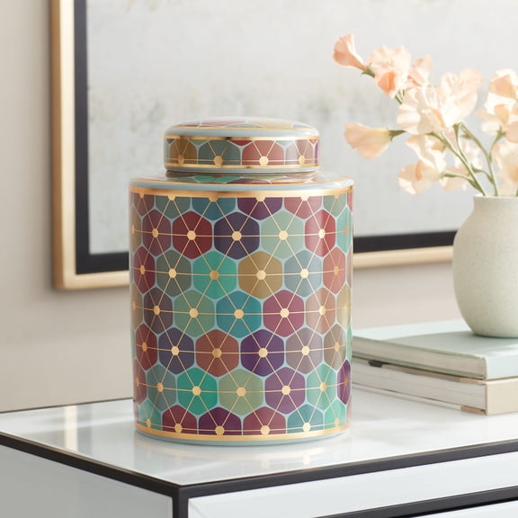 Dahlia Studios Chamboure Matte Multi-Color Round Ginger Jar with Lid