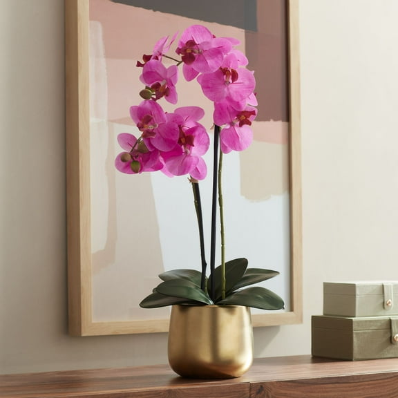 Dahlia Studios Delfina Rose-Red Orchid 24" High Faux Flowers in Ceramic Pot