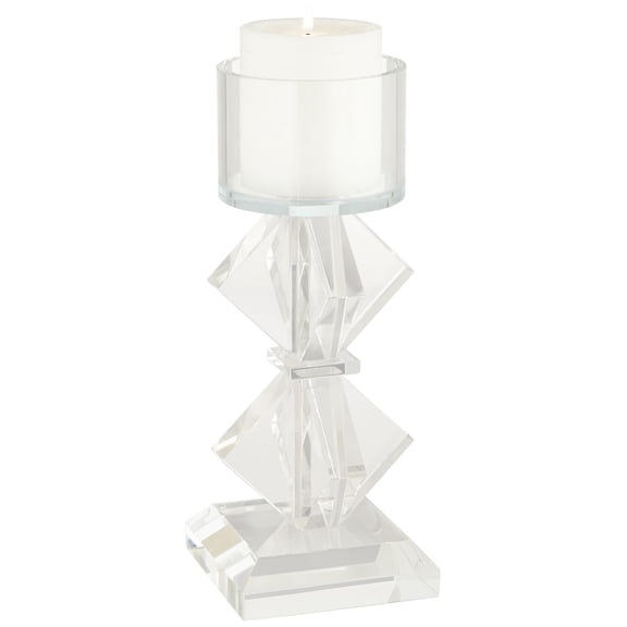 Dahlia Studios Diamond 11 1/2" High 2-Stack Shiny Clear Glass Pillar Candle Holder