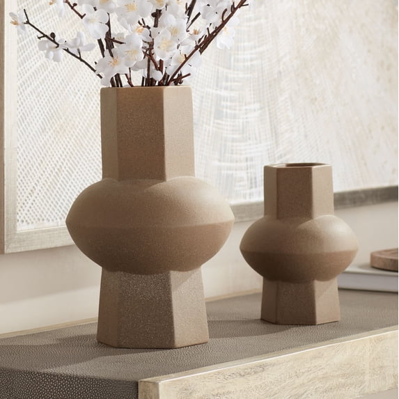 Dahlia Studios Emery Brown Ceramic Hexagonal Vases Set of 2