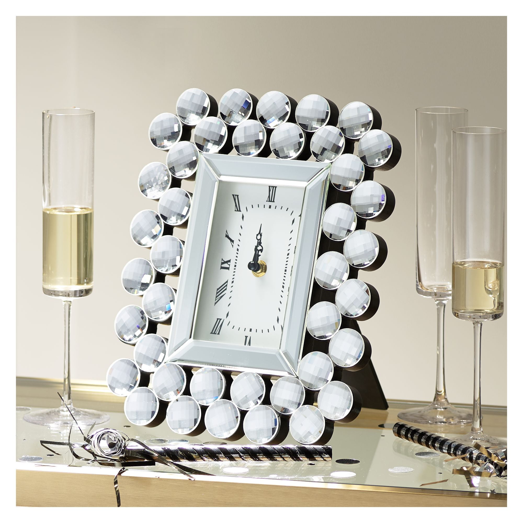 Silver Mirrored Tabletop Clock with Quartz Movement