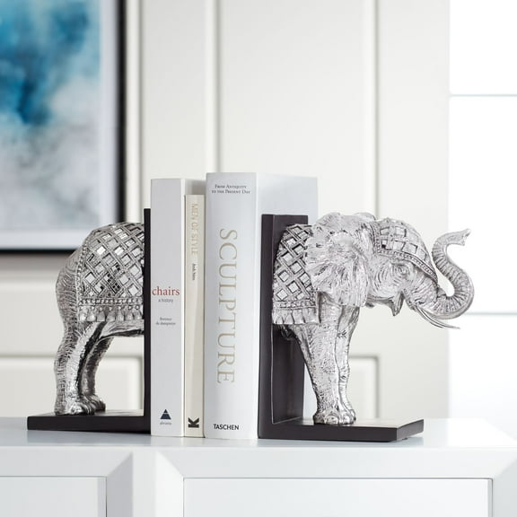 Dahlia Studios Hand Painted Silver Elephant Book-Ends 9 1/4" High