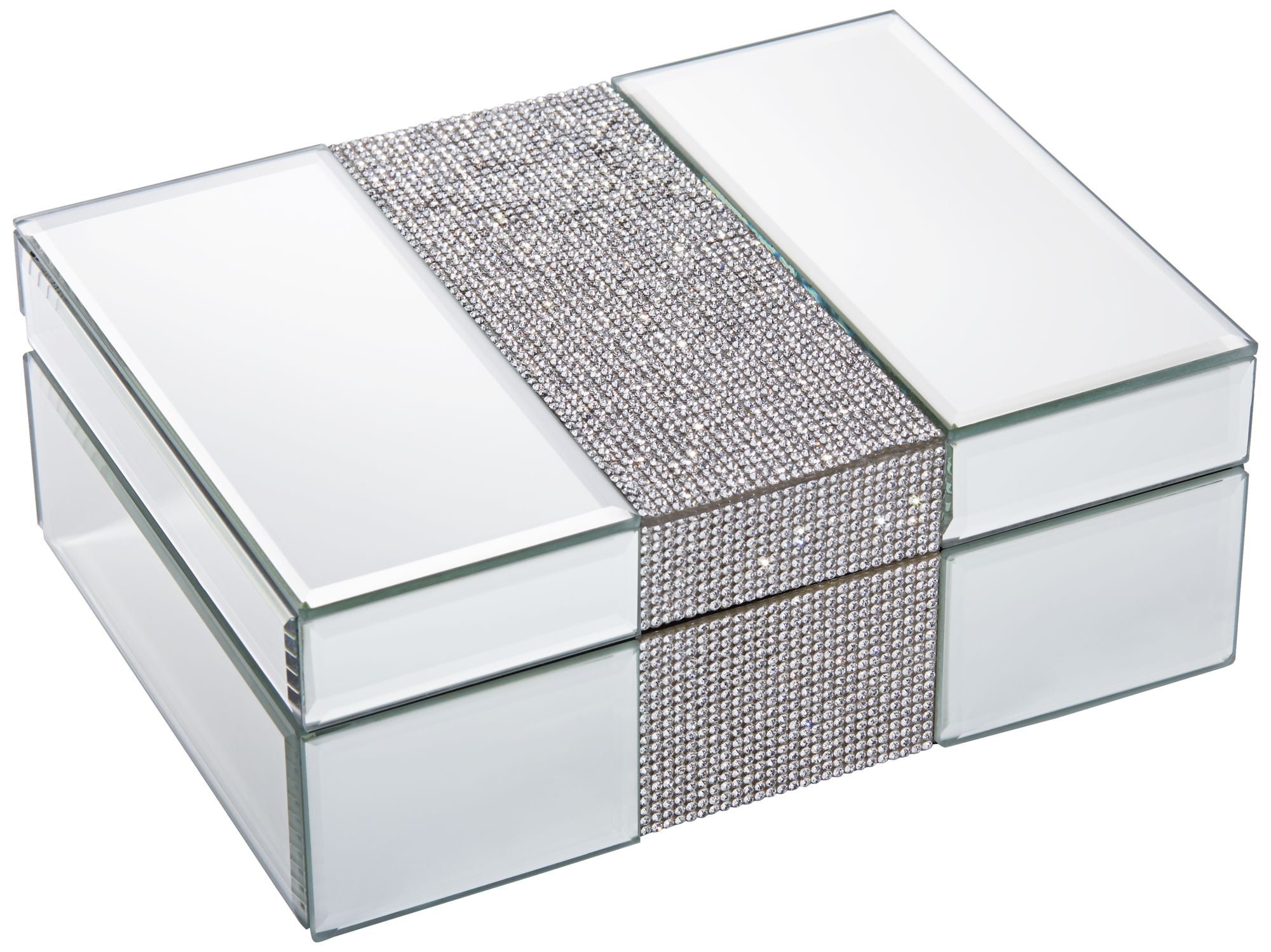Mirrored Glass Jewelry Box with Rhinestone Accent