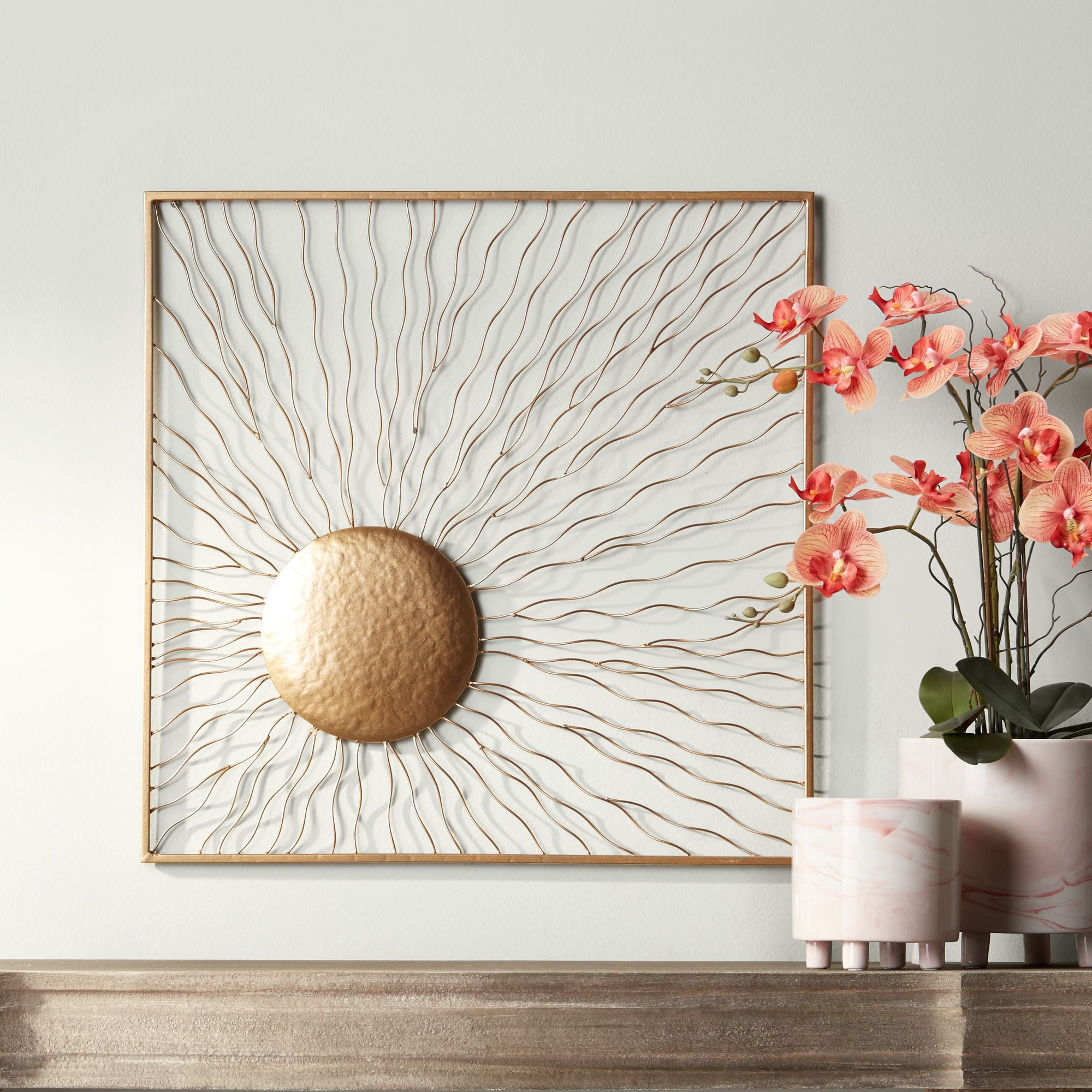 Melete Gold Metal 24" Square Sunburst Wall Art