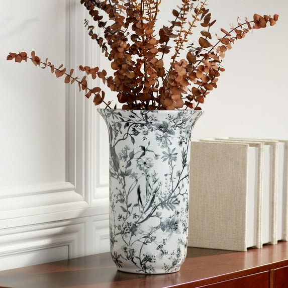 Dahlia Studios Prentiss 14" High Black and White Ceramic Ginger Jar Decorative Vase