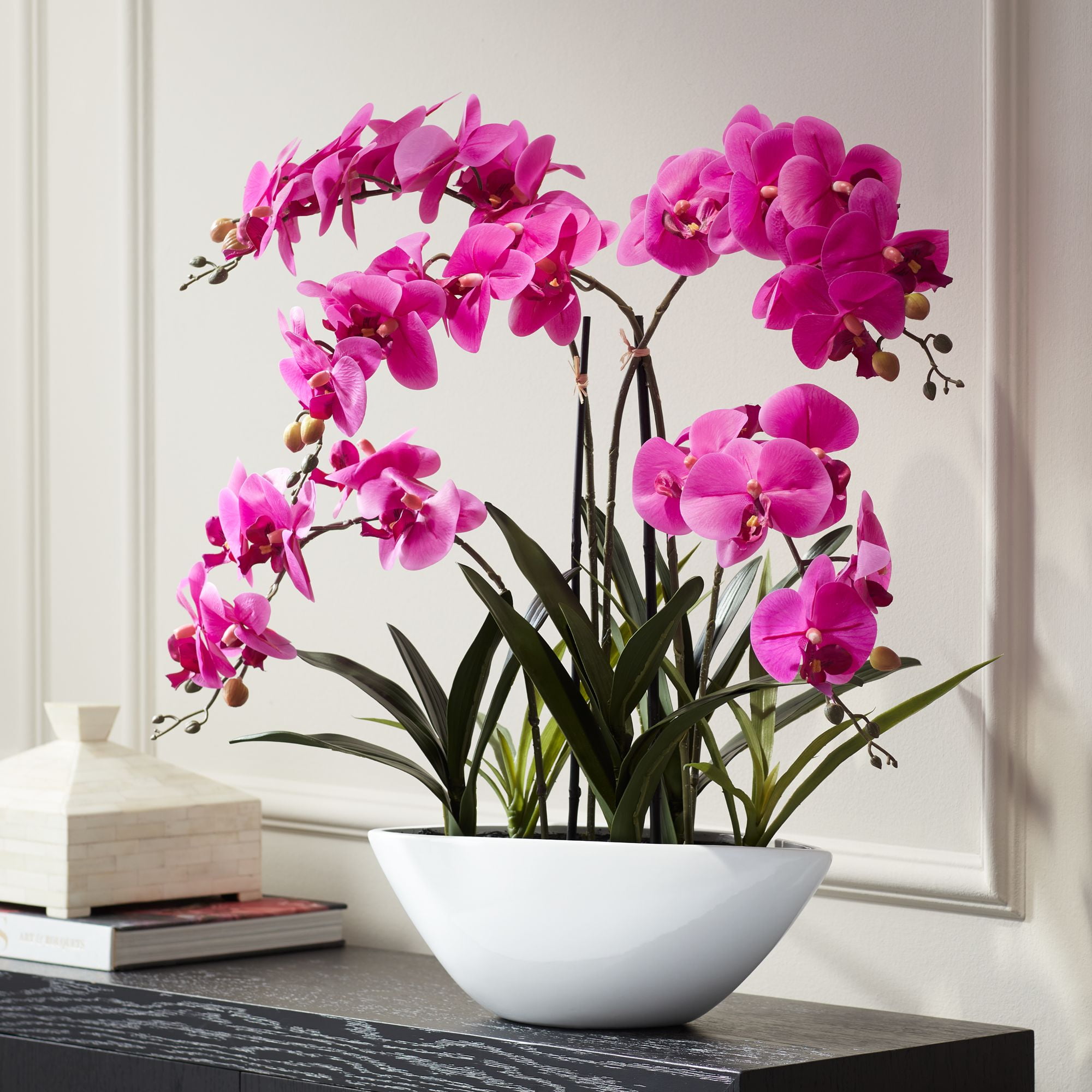 Elegant Real Touch 16" Pink Orchid in White Ceramic Pot