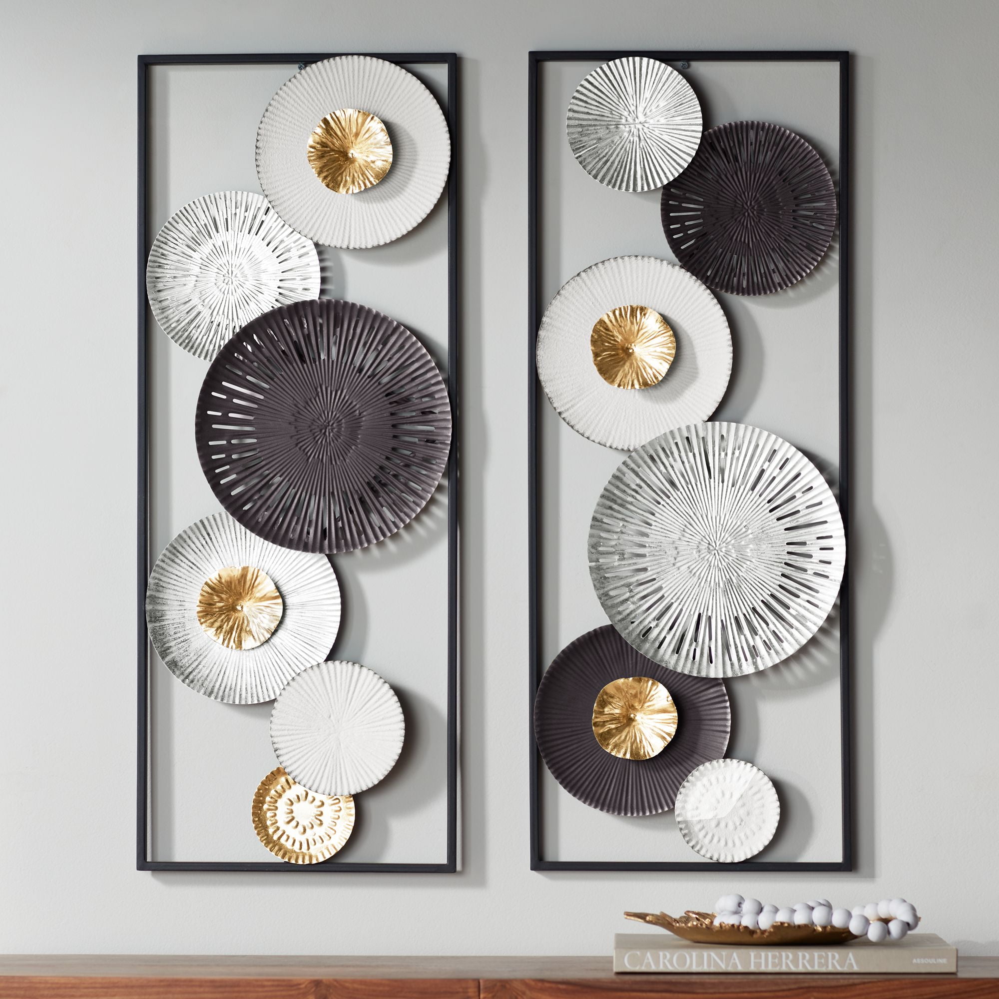 Selke 35" Black and White Metal Framed Wall Art Set