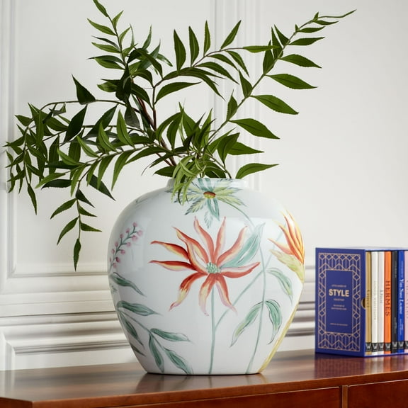 Dahlia Studios Sensei 13 1/4" Wide Red and White Ceramic Decorative Vase