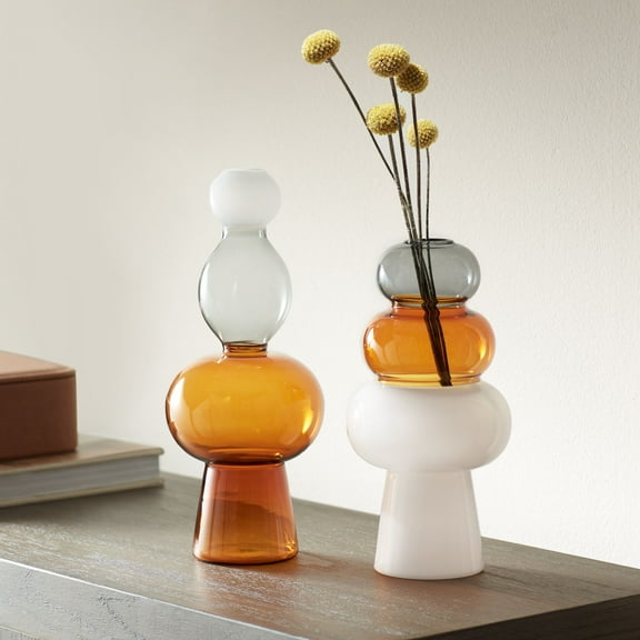 Dahlia Studios Tanger 10 1/4" Triple Amber Glass Vase Set of 2