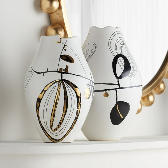 Dahlia Studios Tribeca Matte White 2-Piece Decorative Graphic Vase Set