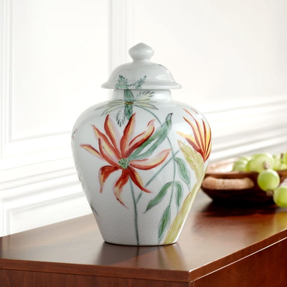 Dahlia Studios Sensei 13"H Red and White Ceramic Decorative Jar with Lid