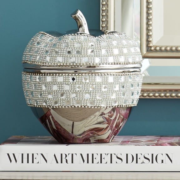 Dahlia Studios Victoire 8 1/2" High Silver and Crystal Ceramic Apple