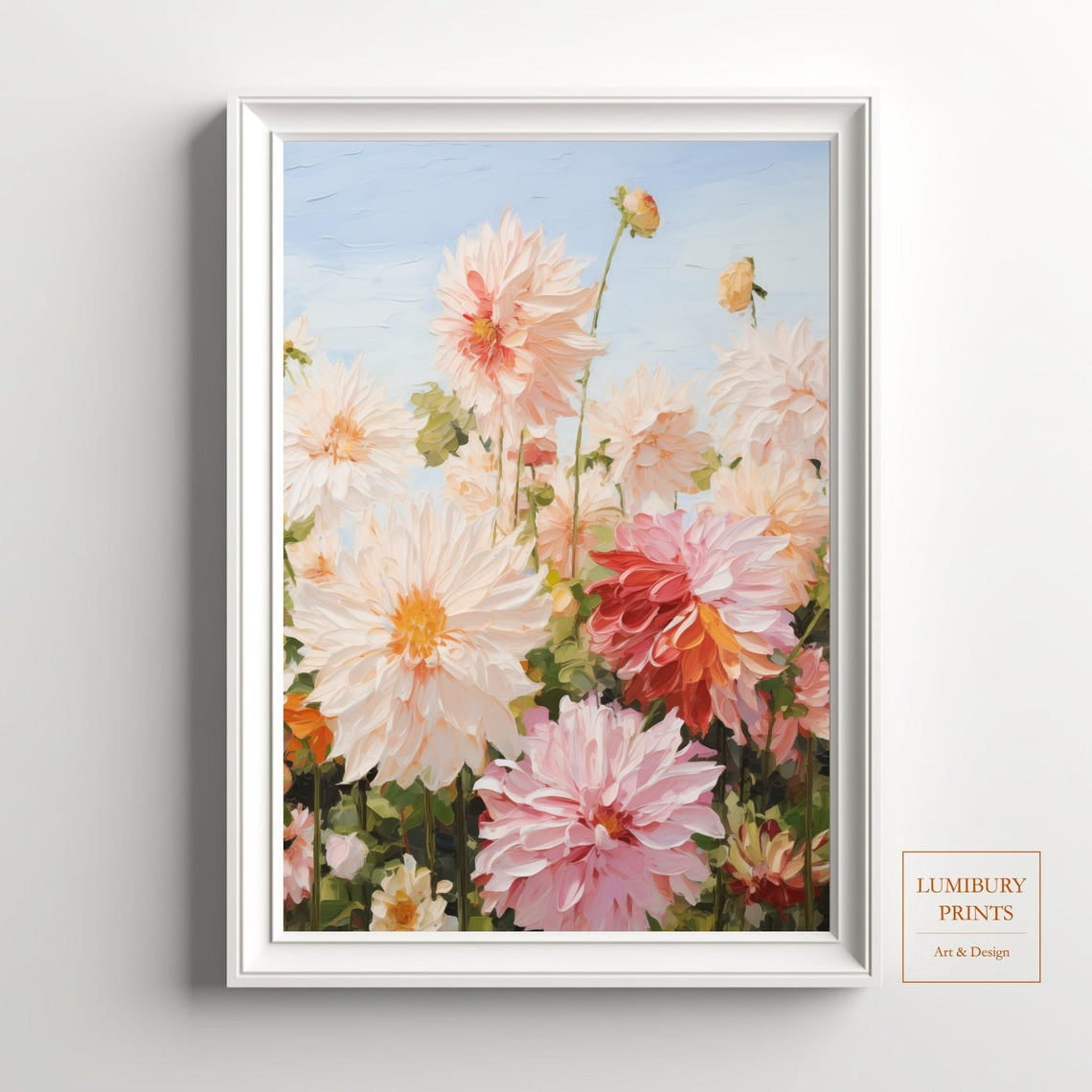 Dahlia Wall Art Print, Rustic Flower Art, Cottagecore Botanical Wall ...