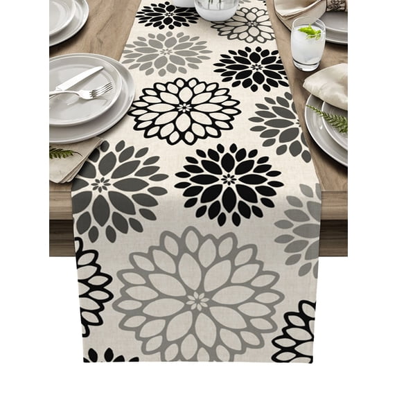 Dahlia Yellow Gray Table Runner Luxury Home Dining Table Coffee Table Holiday Wedding Decoration Party Dinner Table Runner