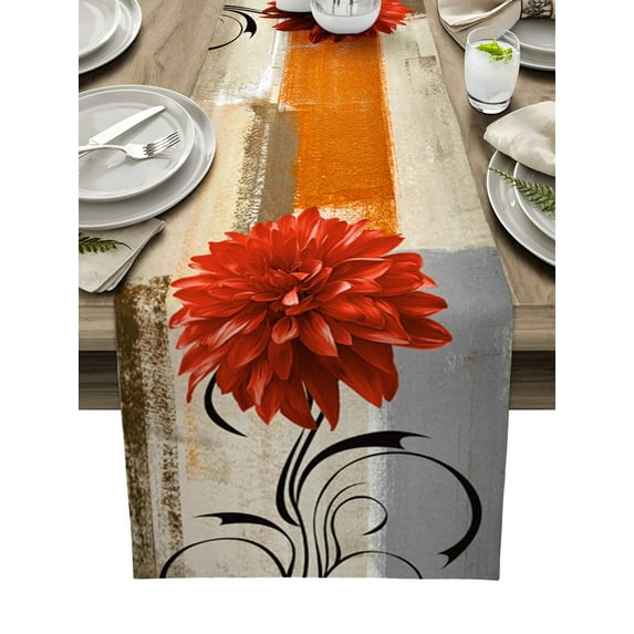 Dahlia Yellow Gray Table Runner Luxury Home Dining Table Coffee Table Holiday Wedding Decoration Party Dinner Table Runner