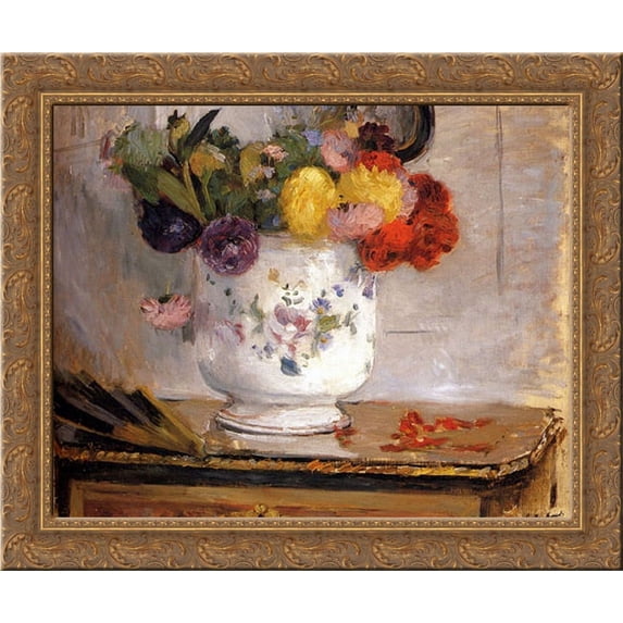 Dahlias 23x20 Gold Ornate Wood Framed Canvas Art by Morisot, Berthe