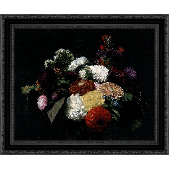 Dahlias 24x20 Black Ornate Wood Framed Canvas Art by Fantin Latour, Ignace Henri Jean Theodore