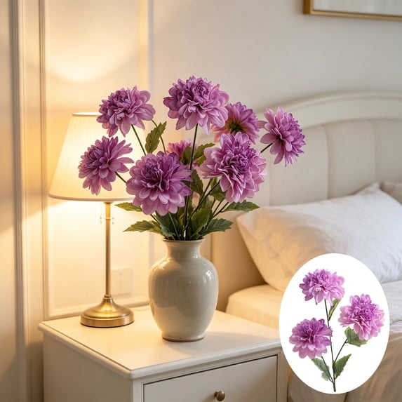 Dahlias Artificial Flowers, Faux Dahlias Real Touch, No Wilting, Low Upkeep, Dining Table Centerpieces, Wedding, Home Decor, #02_Purple