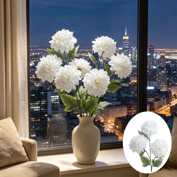 Dahlias Artificial Flowers, Faux Dahlias Real Touch, No Wilting, Low Upkeep, Dining Table Centerpieces, Wedding, Home Decor, #06_White