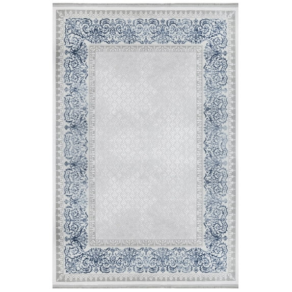 Dahlias Blue Geometric Acrylic Area Rugs for Living Room Jacquard Textured Modern Rugs Soft Geometric Rug for Bedroom Washable Rug Non-Slip Bohemian Carpet Perfect for Dining Room Office Beige