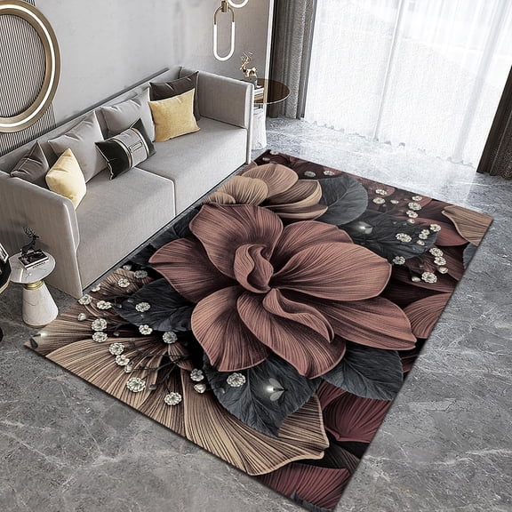 Dahlias Floral Area Rug Beautiful Featured Mystic Art Deco Indoor Non Slip Rugs Machine Washable Breathable Durable Carpet Front Entrance Floor Decor 2x3 Small Non-slip Soft Living Room