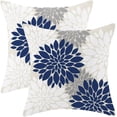 thumbnail image 1 of Dahlias Flowers Pillow Covers 18x18 Set of 2, Navy Blue White Grey Decorative Throw Pillow Covers Geometry Modern Linen Farmhouse for Couch Sofa Summer Home Outdoor Decor, 1 of 6