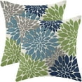 thumbnail image 1 of Dahlias Flowers Pillow Covers 18x18 Set of 2, Navy Light Blue Green Decorative Throw Pillow Covers Geometry Modern Linen Farmhouse for Couch Sofa Summer Home Outdoor Decor, 1 of 5