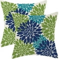thumbnail image 1 of Dahlias Flowers Pillow Covers 18x18 Set of 2, Teal Green Blue Decorative Throw Pillow Covers Geometry Modern Linen Farmhouse for Couch Sofa Summer Home Outdoor Decor, 1 of 5