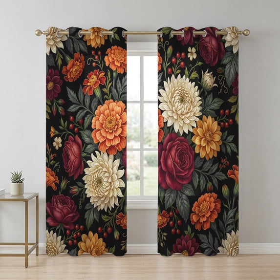 Dahlias Roses Sheer Curtains 90 Inch Long 2 Panels, Country Watercolor ...