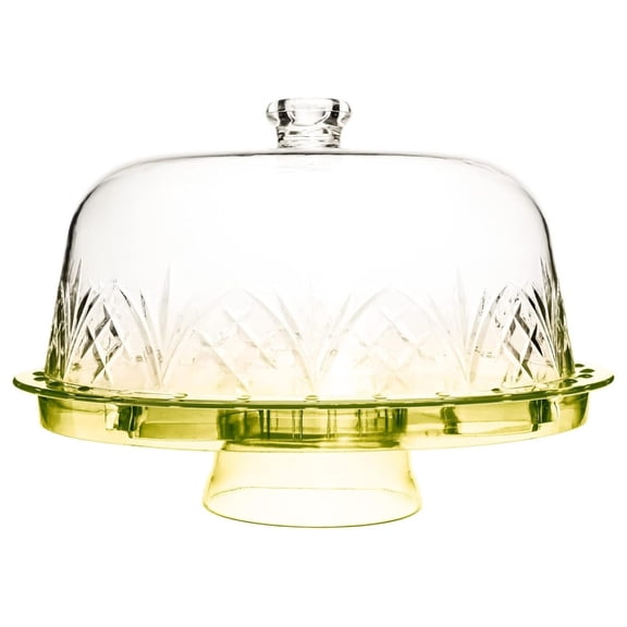 DaiZuY Cake Stand with Lid, Serving Plate Platter with Dome Cover, 6 in 1 Multi-Purpose Use, Shatterproof and Reusable - Dublin Collection, Yellow